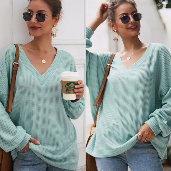 Tops - VANDA Vneck Casual Knit Long sleeve Top